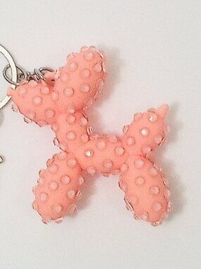 Bedazzled Balloon Dog Keychain, Peach Dog with Peach Stones